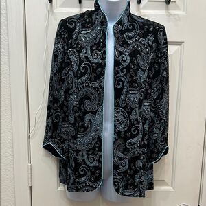 Alex Evenings Black Blue Piping Diamond Sparkling Paisley Women’s Jacket Large